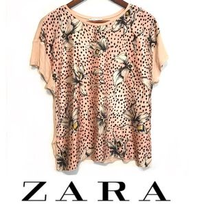Zara blush floral print burnout t-shirt